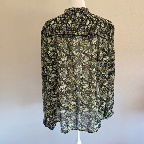 Scotch & Soda Amsterdam Green Floral Blouse Smocked Button Front Lightweight XL - Picture 5 of 8